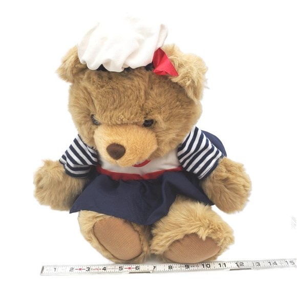 Girl Commonwealth Tan‎ Teddy Bear W/ Blue Sailor Outfit Plush VTG Stuffed 11" - Picture 4 of 8
